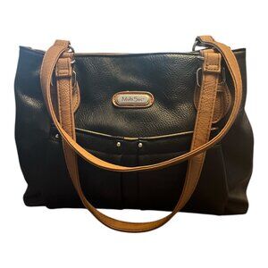 MultiSac Black & Tan Shoulder Bag – Faux Leather – Unused – 2000s – 9.5 x 15 in